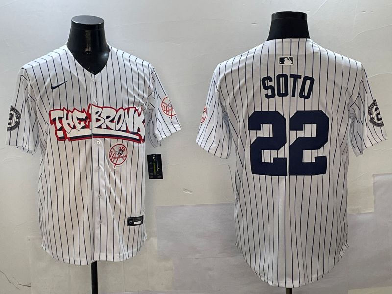 Men New York Yankees 22 Soto White Stripe four generations Joint Name 2025 Nike MLB Jersey style 8